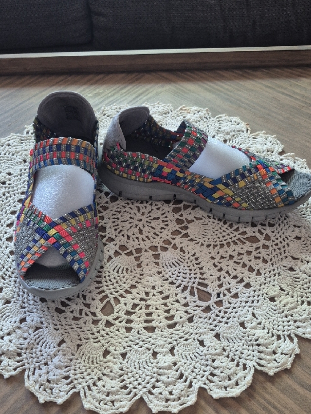 bernie mev. Gray Woven Slip-On Sneakers with Multicolor Accents